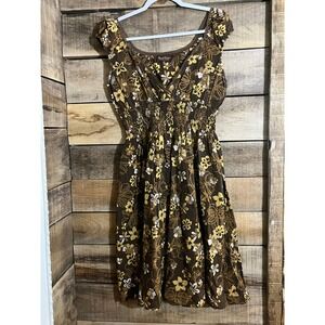Speed Control New York Brown Floral Smocked Waist Cotton Dress XL Womens
